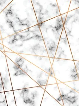 Vector marble texture design with golden geometric lines, black and white Stock Illustration