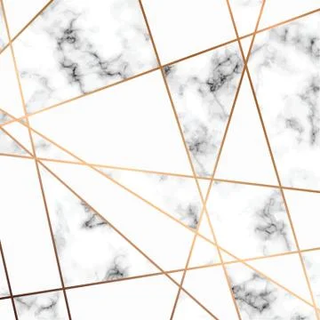 Vector marble texture design with golden geometric lines, black and white Stock Illustration