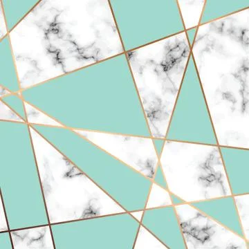 Vector marble texture design with golden geometric lines, black and white Stock Illustration