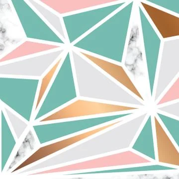 Vector marble texture design with golden geometric shapes Stock Illustration