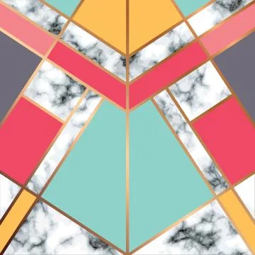 Vector marble texture design with golden geometric lines, black and white Stock Illustration