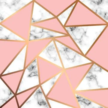 Vector marble texture design with golden geometric lines, black and white Stock Illustration