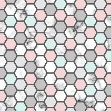 Vector marble texture design with honeycomb pattern, black and white marbling Stock Illustration
