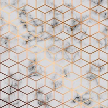 Vector marble texture, seamless pattern design with golden cubes Stock Illustration