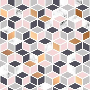 Vector marble texture, seamless pattern design with cube geometric pattern Stock Illustration