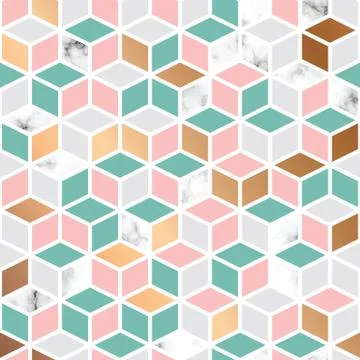Vector marble texture, seamless pattern design with cubes geometric pattern Stock Illustration