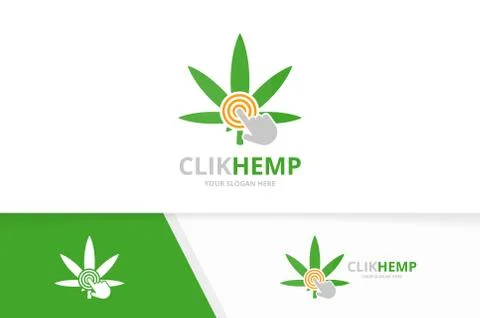 Vector marijuana leaf and click logo combination. Hemp and cursor symbol or icon 스톡 일러스트