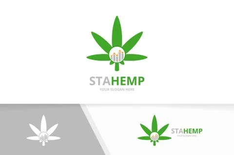 Vector marijuana leaf and graph logo combination. Hemp and diagram symbol or Stock Illustration