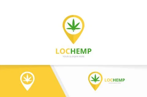 Vector marijuana leaf and map pointer logo combination. Hemp and gps locator Stock Illustration