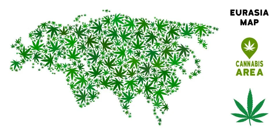 Vector Marijuana Mosaic Eurasia Map Stock Illustration