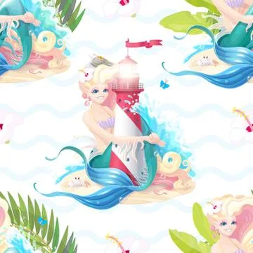Vector marine seamless pattern art Stockillustratie