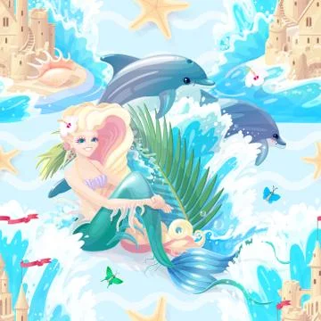 Vector marine seamless pattern art Stock Illustration