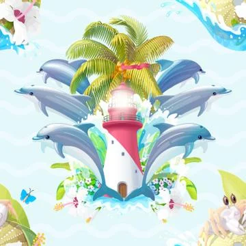 Vector marine seamless pattern art Stock Illustration