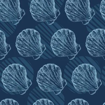 Vector marine seamless pattern hand drawn seashells Illustrazione stock