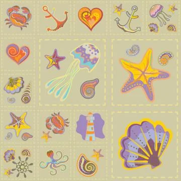 Vector Marine Seamless Pattern. Sea Patchwork Stockillustratie