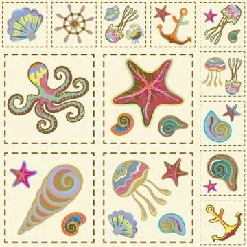Vector Marine Seamless Pattern. Sea Patchwork Stockillustratie