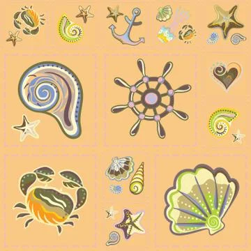 Vector Marine Seamless Pattern. Sea Patchwork 스톡 일러스트