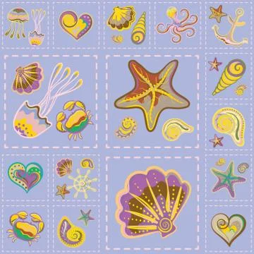 Vector Marine Seamless Pattern. Sea Patchwork 库存插图