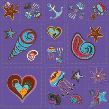 Vector Marine Seamless Pattern. Sea Patchwork Stock Illustration