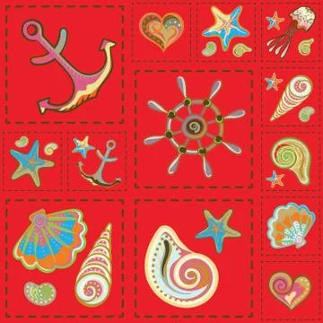 Vector Marine Seamless Pattern. Sea Patchwork 스톡 일러스트