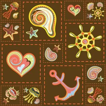Vector Marine Seamless Pattern. Sea Patchwork 库存插图