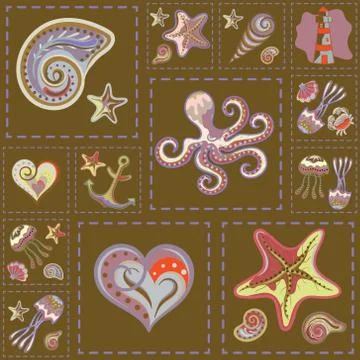Vector Marine Seamless Pattern. Sea Patchwork Stock Illustration