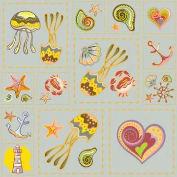 Vector Marine Seamless Pattern. Sea Patchwork Stock Illustration