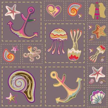 Vector Marine Seamless Pattern. Sea Patchwork Stock Illustration