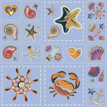 Vector Marine Seamless Pattern. Sea Patchwork Stock Illustration