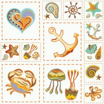 Vector Marine Seamless Pattern. Sea Patchwork Stockillustratie