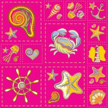 Vector Marine Seamless Pattern. Sea Patchwork Stockillustratie