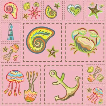 Vector Marine Seamless Pattern. Sea Patchwork Stockillustratie