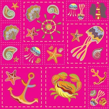 Vector Marine Seamless Pattern. Sea Patchwork Stock Illustration