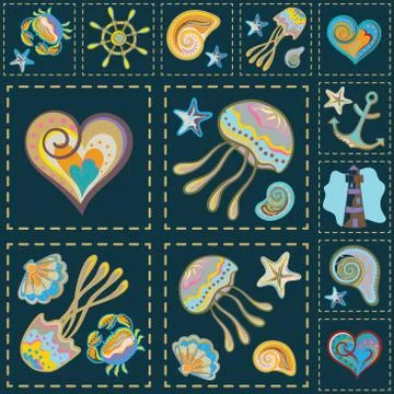 Vector Marine Seamless Pattern. Sea Patchwork Stock Illustration