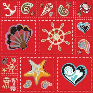 Vector Marine Seamless Pattern. Sea Patchwork Stock Illustration