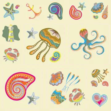 Vector Marine Seamless Pattern. Sea Patchwork Illustrazione stock