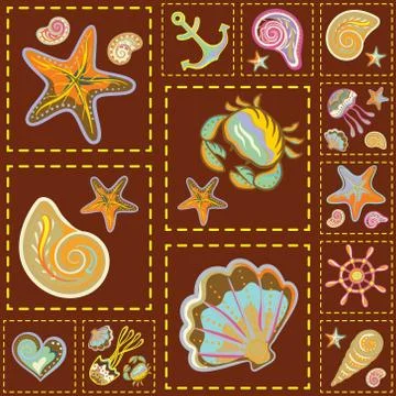 Vector Marine Seamless Pattern. Sea Patchwork 스톡 일러스트