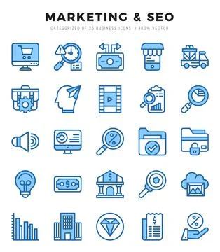 Vector Marketing &amp; SEO types icon set in Two Color style. vector illustration Stock Illustration