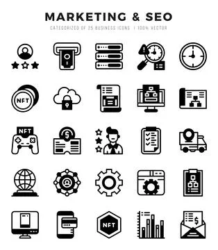 Vector Marketing &amp; SEO types icon set in Lineal Filled style. vector illust.. Stock Illustration