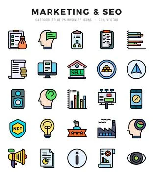 Vector Marketing &amp; SEO types icon set in Lineal Color style. vector illustr.. Stock Illustration