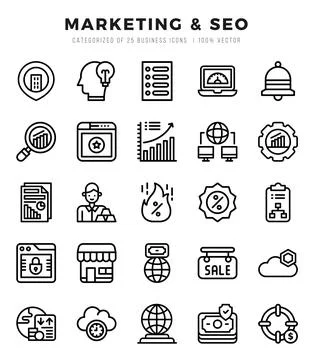 Vector Marketing &amp; SEO types icon set in Lineal style. vector illustration. Stock Illustration