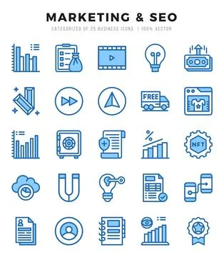 Vector Marketing &amp; SEO types icon set in Two Color style. vector illustration Stock Illustration