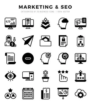 Vector Marketing &amp; SEO types icon set in Lineal Filled style. vector illust.. 库存插图