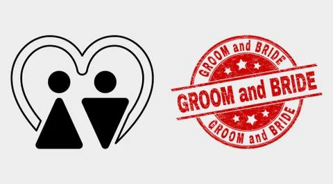 Vector Married Persons Icon and Distress Groom and Bride Seal Stock Illustration