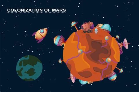 Vector mars colonization - planet with futuristic colony Stock-Illustration