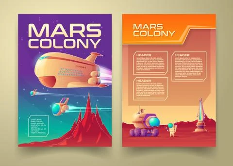 Vector mars colonization poster, banner set Stock-Illustration