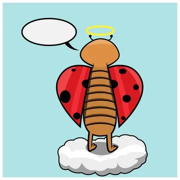 Vector Of Mascot beetle back facing and go up to Clouds and Blue Background. Stock Illustration