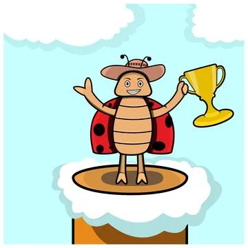 Vector Of Mascot beetle Champion on Sky and Clouds Background. Stock Illustration