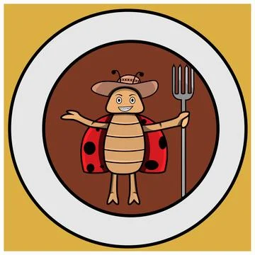 Vector Of Mascot beetle Farmer shape Around Logo and Brown Background Stock Illustration