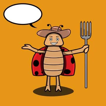 Vector Of Mascot beetle Farmer With White Sign and Brown Background. Stock Illustration